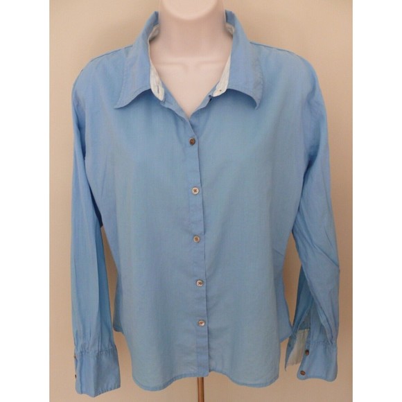 J. Jill Blue Boyfriend Button Up oversize Shirt cover up Cotton Top Light -Sz XS - Picture 1 of 6